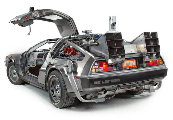 Glamour rear 3/4 shot of the Delorean Time Machine