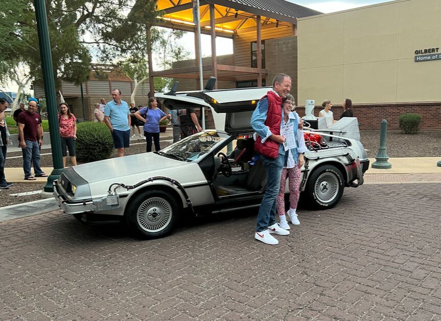 Surprise birthday party with the Delorean Time Machine